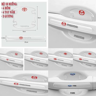 Bộ 10 miếng dán chống trầy xước hõm cửa, tay nắm cửa, gương chiếu hậu xe hơi silicon