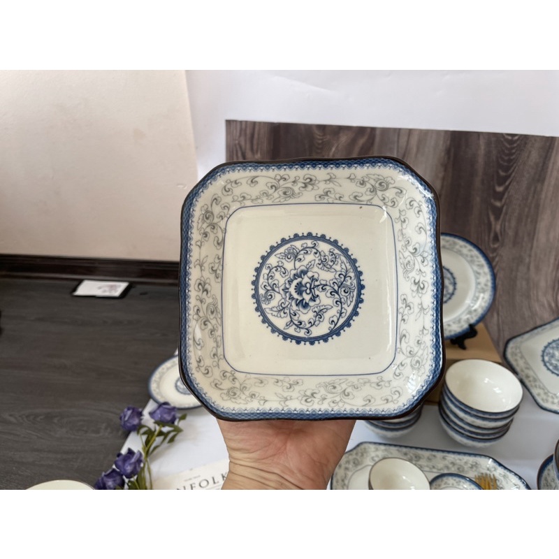Lẻ Đĩa - Tô Sứ Bát Tràng Họa Tiết Hoa Quỳnh, Họa Tiết Hoa Quỳnh Sang Trọng, Hoài Cổ, Sắc Nét, Dùng Được Lò Vi Sóng