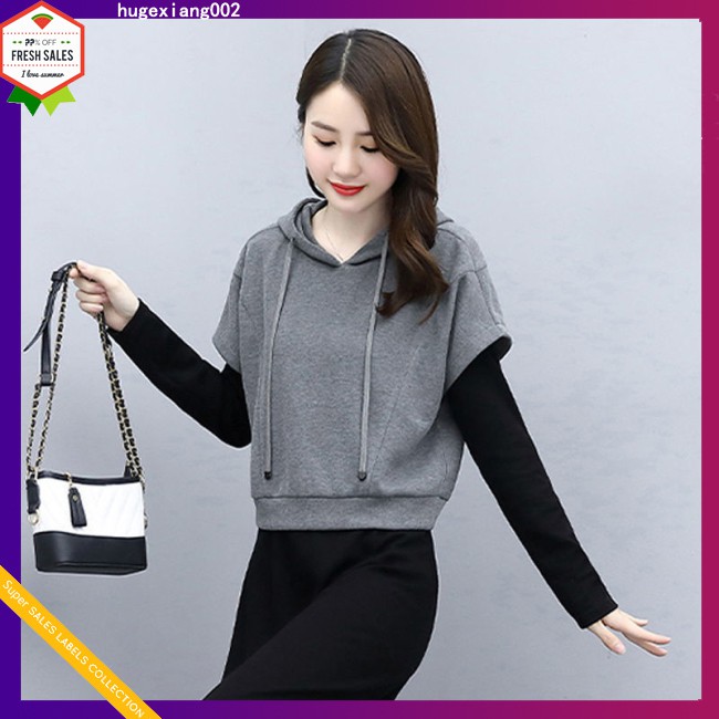 Set 2 Món Áo Hoodie Không Tay Phối Chân Váy Thời Trang Cho Nữ