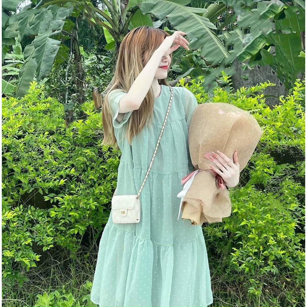 Váy bầu thiết kế vải voan bi 2 lớp siêu mềm siêu mịn mặc đi làm đi chơi đều được, free size 43~68kg VB09