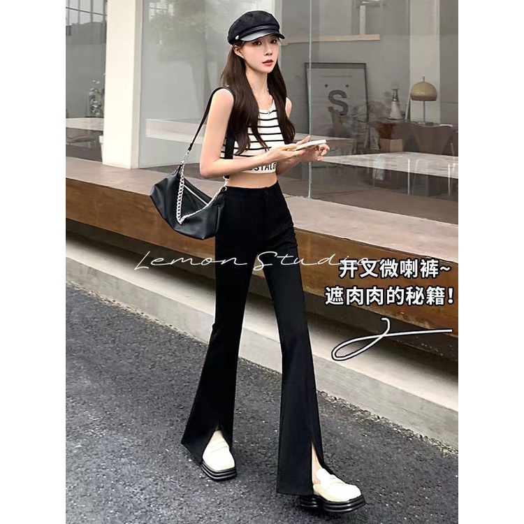 Lemon studio Quần Dài Xẻ Tà Phía Trước Màu Đen Thời Trang Cho Nữ 90084