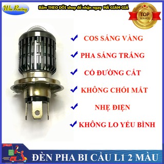 Đèn pha xe máy H4 2 chế độ cos vàng pha trắng bi cầu mini đồ chơi xe máy