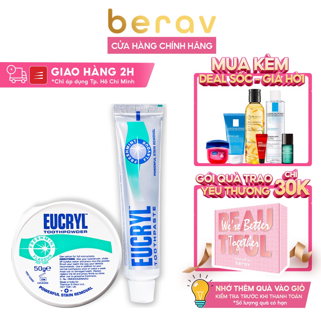 [Mã FMCGM60 - 10% đơn 250K] Combo Kem đánh răng Eucryl 62g và Bột tẩy trắng răng Eucryl 50g | WebRaoVat - webraovat.net.vn