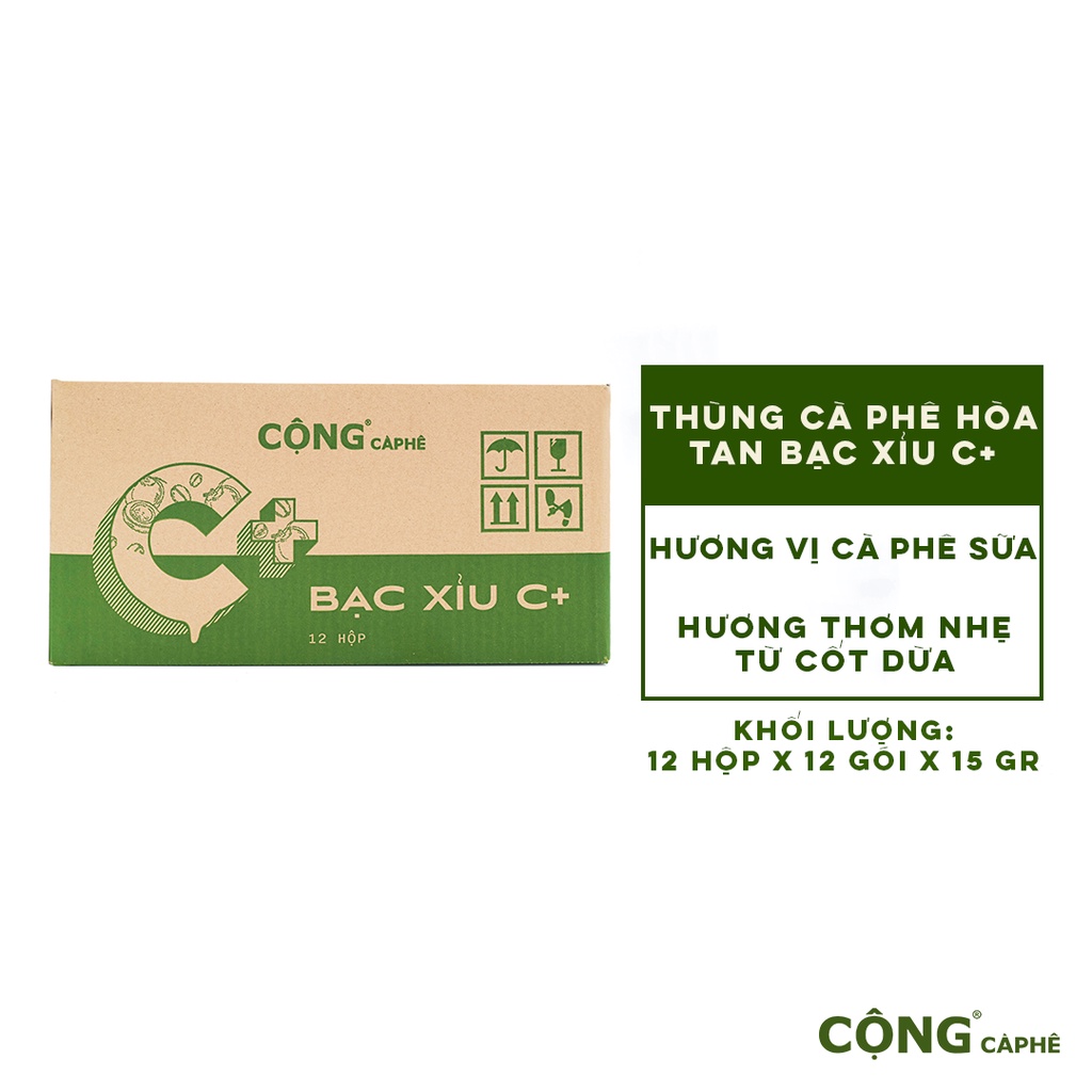 Cà phê bạc xỉu hoà tan C+ Cộng Cà Phê 12 hộp/thùng hoặc 200 gói/thùng