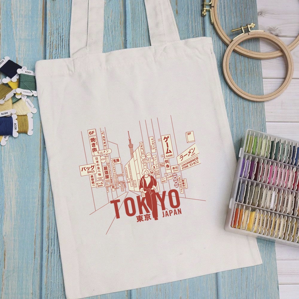 Túi vải túi Tote JAPAN - Mẫu 10 vải canvas dày đẹp cho nữ có khóa miệng đi học đi chơi. In hình theo yêu cầu