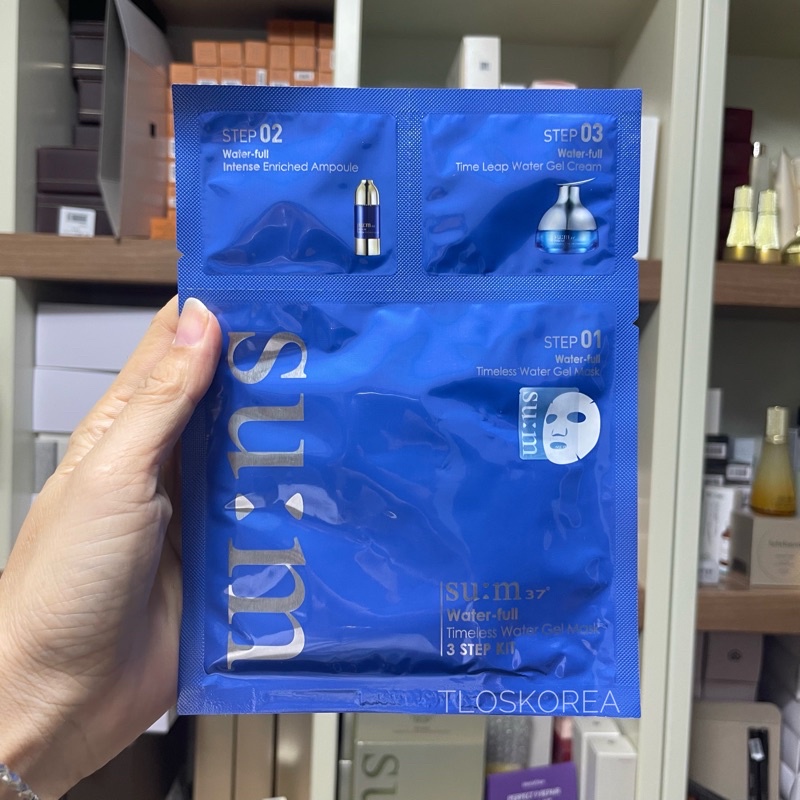 1 Miếng Mặt Nạ Cấp Nước Kèm Serum Và Kem Dưỡng - Mặt Nạ Sum Xanh Mặt Nạ Su:M37 Water-Full Timeless Water Gel Mask 3 Step