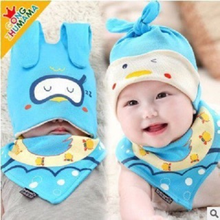 Sét mũ và yếm cotton mềm mại cho bé