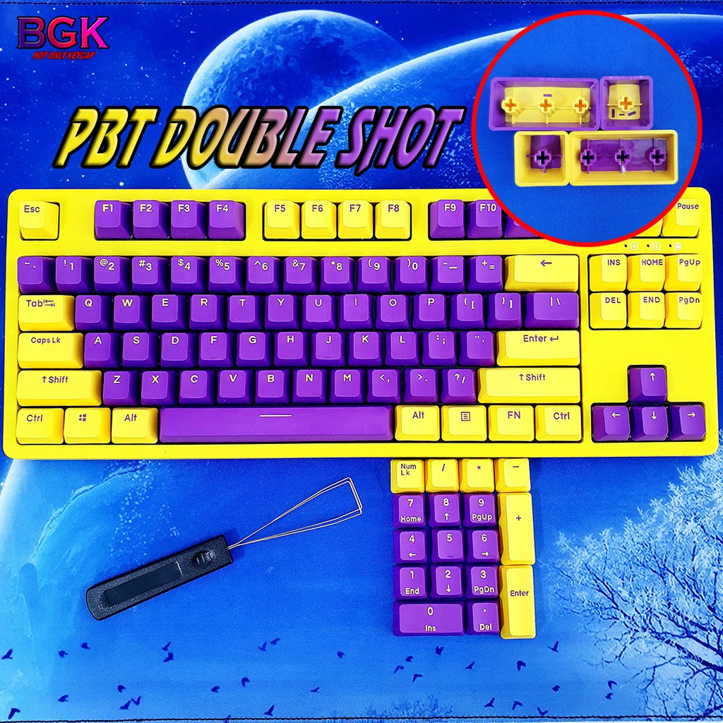 Bộ Keycap 104 PBT Tím Vàng Cực Đẹp ( 104 nút, PBT Double Shot, OEM Profile )