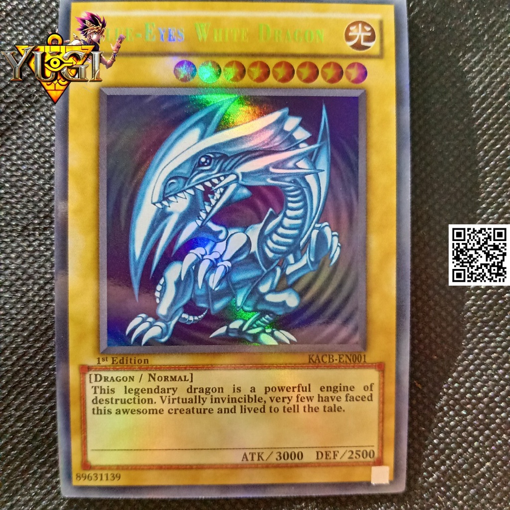 Lá yugioh Blue Eyes White Dragon rồng trắng mắt xanh có tem bạc phản quang bài hiệu ứng phản quang TẶNG Sleeves bọc bài