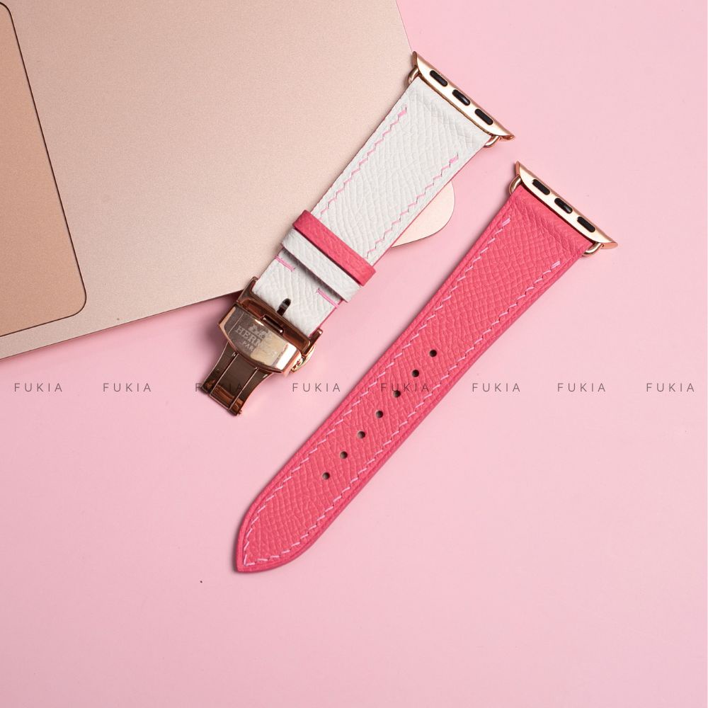 Dây da thủ công Epsom Trắng Mix Hồng Đậm dành cho Apple Watch đồng hồ thông minh Series 1/2/3/4/5/6/7/SE DDTC246