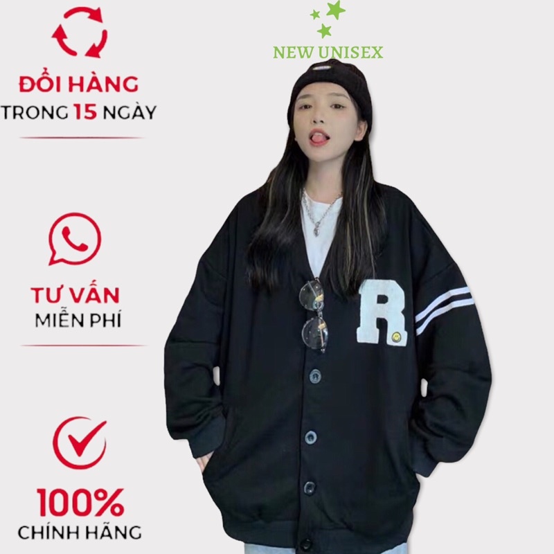 Áo Khoác Cadigan Nữ Nút Cài Phối Logo R Đáng IU Form Rộng Che Nắng Chắn Gió Mặc Thích Hợp 4 Mùa [NEW UNISEX]