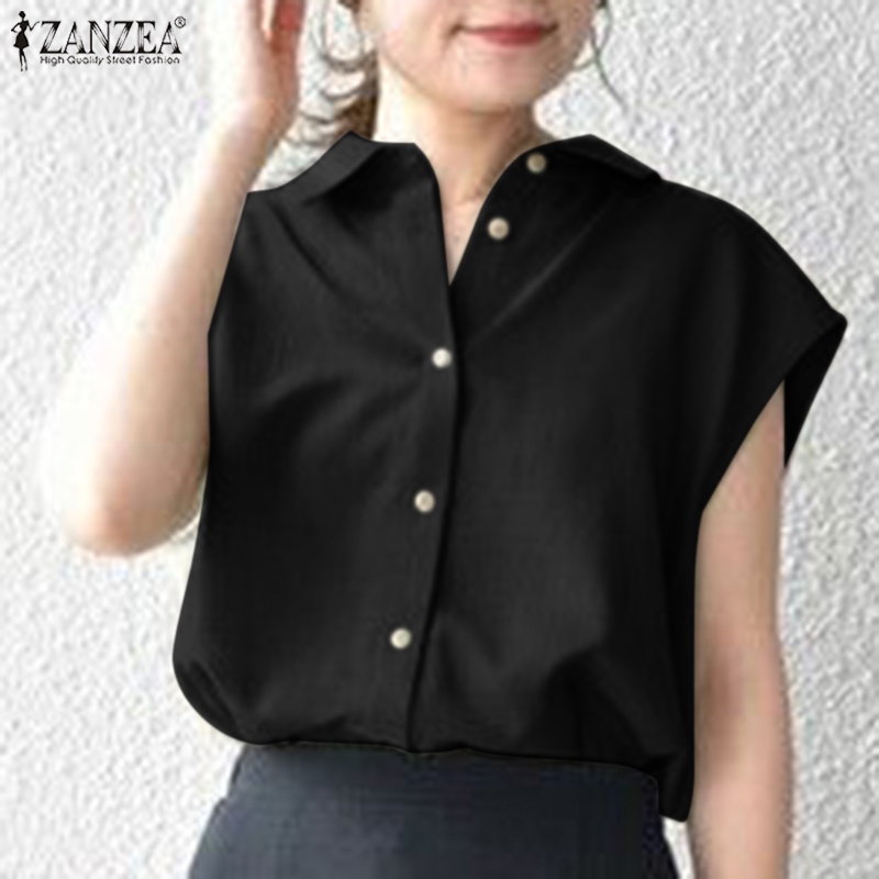 Zanzea Áo Sơ Mi Cổ V Cài Nút Tay Ngắn Thời Trang Cho Nữ