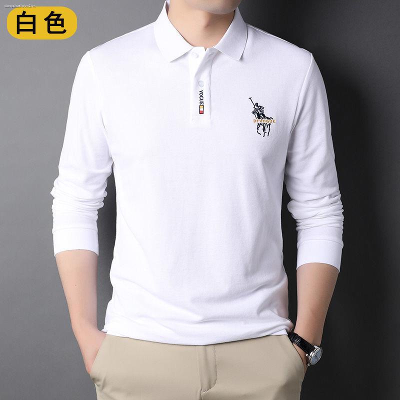 Áo polo tay dài dáng rộng thêu họa tiết màu sắc thời trang xuân thu cho nam