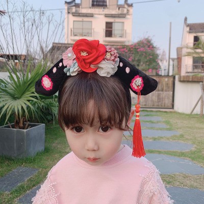 Cài tóc hình bông hoa tua rua phong cách Trung Hoa đáng yêu cho bé gái