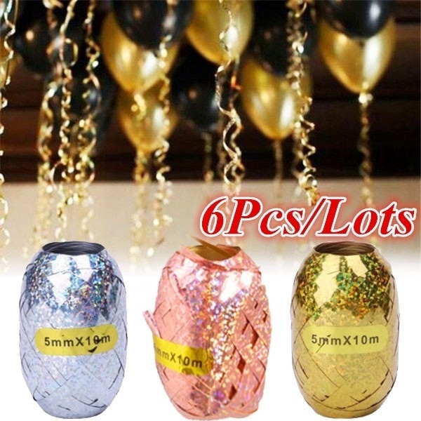 Set 6 Cuộn Dây Ruy Băng Màu Vàng Hồng Trang Trí Bong Bóng