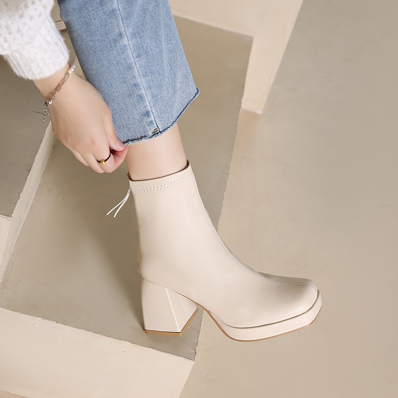 Giày Bốt Da Cao Gót Mũi Tròn Thời Trang Cho Nữ Size 34 41 42 43