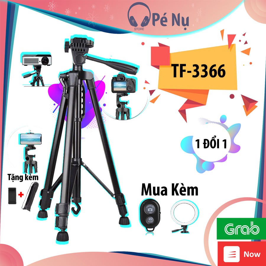 Gậy 3 Chân Chụp Ảnh Tự Sướng Tripod 3366 Tặng Giá Đở Điện Thoại + Máy Ảnh (Remote Shutter + Đèn Trợ Sáng)