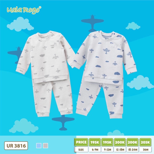 UalaRogo - Bộ dài tay cài vai vải dày UalaRogo cho bé trai từ 6 tháng đến 3 tuổi