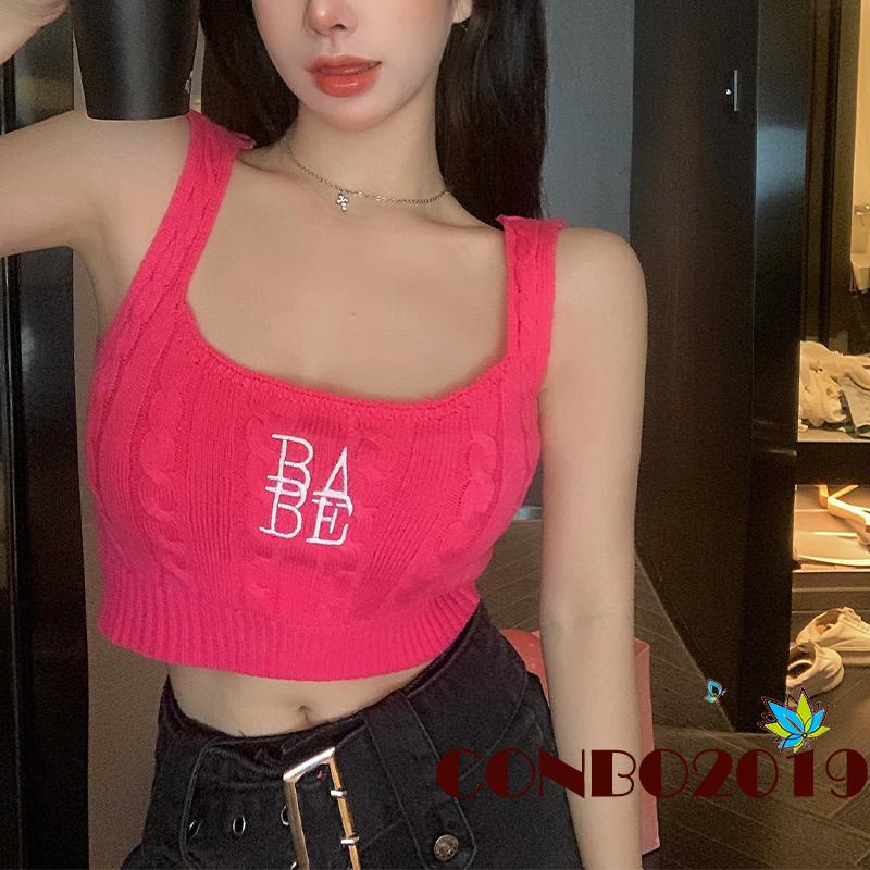 Áo Tank Top Cổ Chữ U Thêu Chữ Thời Trang Cho Nữ