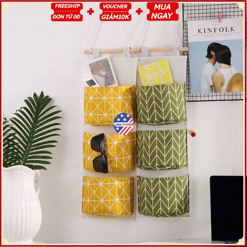 #Túi Vải Treo Tường 3 TẦNG DÉCOR Lúa Mạch - Giỏ Đựng Đồ Nhiều Ngăn Trang Trí (Chọn Màu)