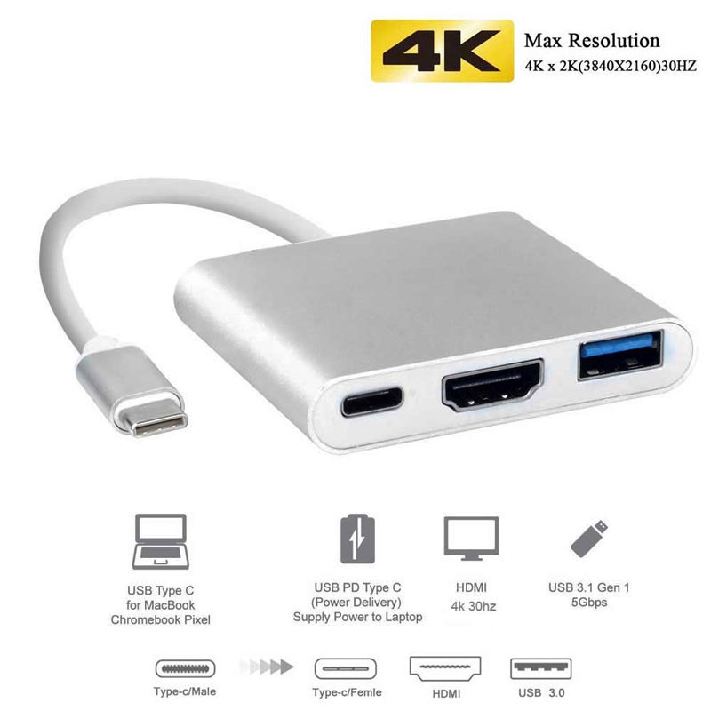 Type C To HDMI Cable Type C Adapter 3 in 1 Adapter Hub USB Type C to HDMI 4K Support Samsung Dex Mode USB-C Doce with PD for MacBook Pro/Air 2019