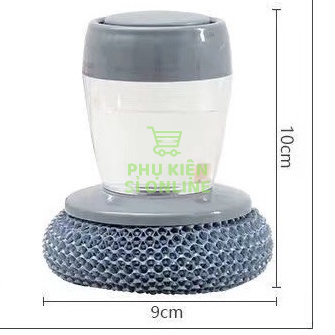 Cọ chà rửa xoong nồi/ chén bát/các vật dụng có cán tay cầm  NGẮN và bình chứa xà phòng tiện dụng