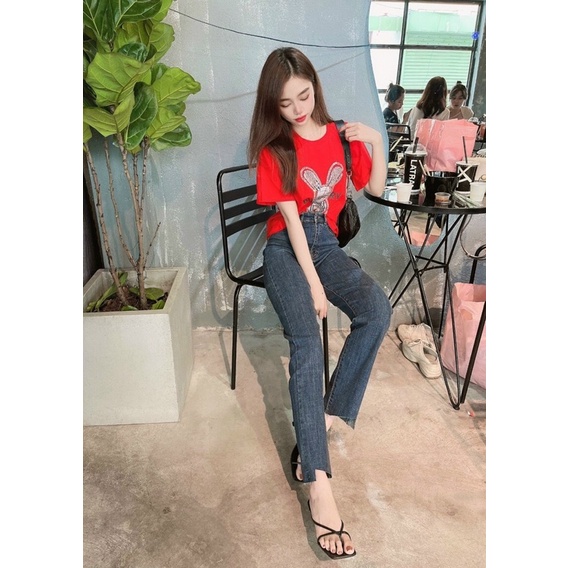 Quần Jeans ống suông co giản