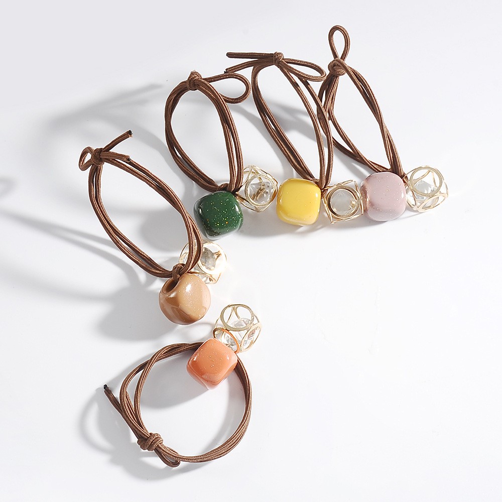 Dây buộc tóc đính đá pha lê màu sắc kẹo ngọt phong cách Hàn Quốc thời trang