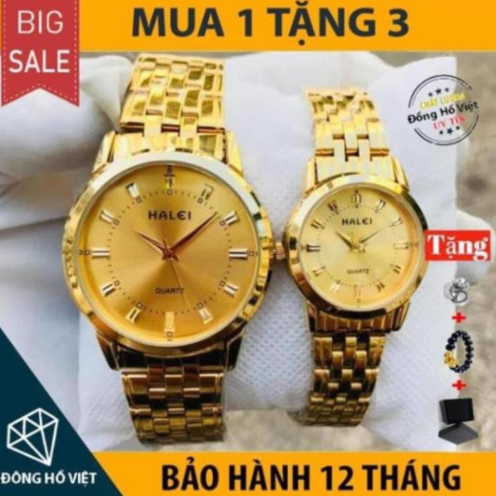 [SIÊU GIẢM GIÁ] Đồng Hồ Nam Nữ HALEI H1 Khung Thép Mạ Vàng Cao Cấp Lịch Lãm Sang Trọng (Tặng Vòng Tỳ Hưu)