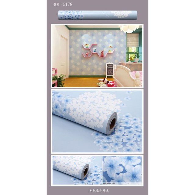 10M Giấy Dán Tường Decal 3D Hình Hoa Cẩm Tú Cầu Xanh Khổ Rộng 45CM