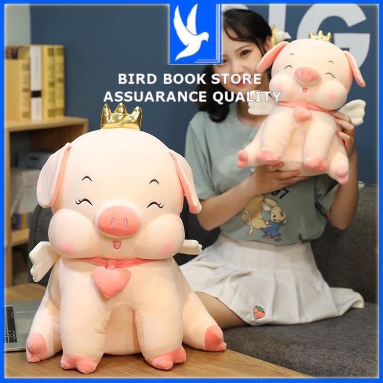 Gấu bông cho bé ôm ngủ hình Heo Vương Miện vải nhung cao cấp co dãn 4 chiều Bird book