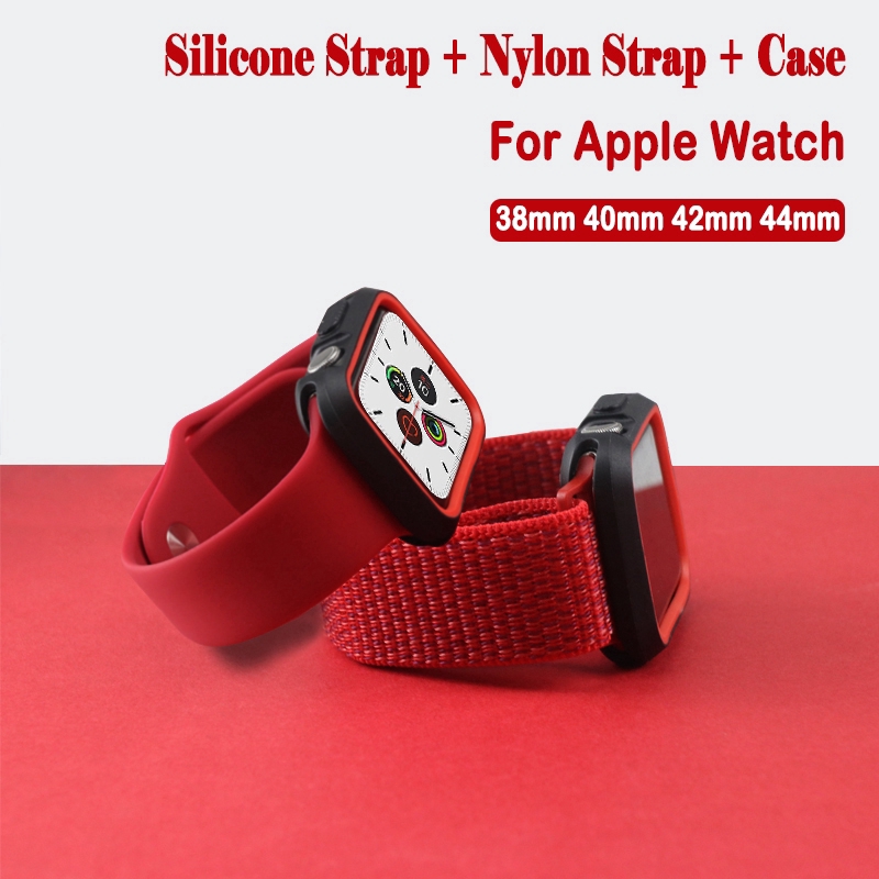 Dây Đeo Silicone+Vỏ Bảo Vệ Cho Đồng Hồ Thông Minh Apple Watch 44mm 40mm 42mm 38mm Iwatch series 6 SE 5 4 3 2 1