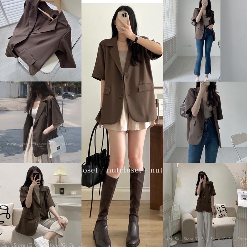 Blazer cộc tay cá tính tông màu mới Blazer cộc tay hàn Quốc