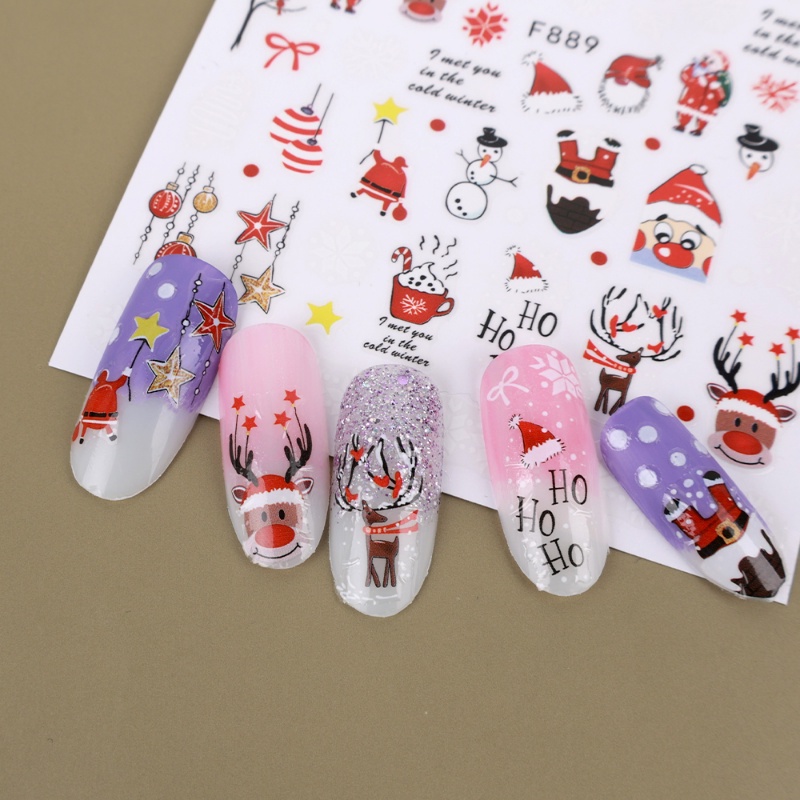 1 Tấm Sticker Dán Móng Tay 3D Chủ Đề Giáng Sinh Dễ Thương