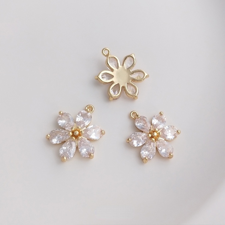 Mặt Dây Chuyền 14K Bằng Đồng Thau Hình Hoa Cúc Sáu Cánh Màu Vàng zircon Làm Mặt Dây Chuyền Thủ Công DIY