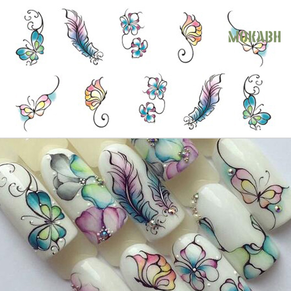 Miếng Dán Trang Trí Móng Tay Họa Tiết Hoa Bướm Phong Cách Vintage