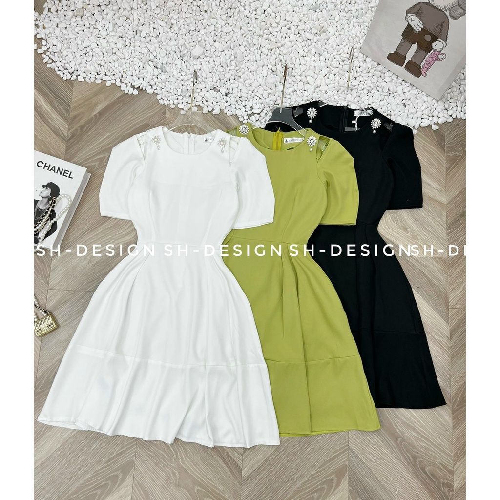 Đầm thiết kế, đầm dáng xòe dập vân 3d nổi chiết eo công chúa xinh xắn