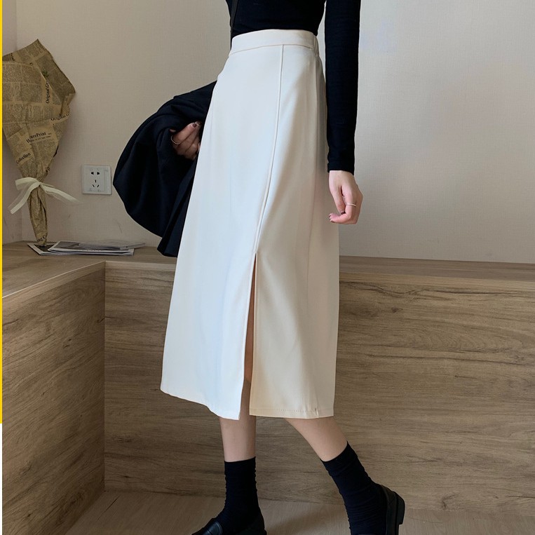 Chân Váy Công Sở Dài Chữ A xẻ tà Madela, Váy Công Sở Dài qua gối kiểu dáng Chữ A thanh lịch MADELA | BigBuy360 - bigbuy360.vn