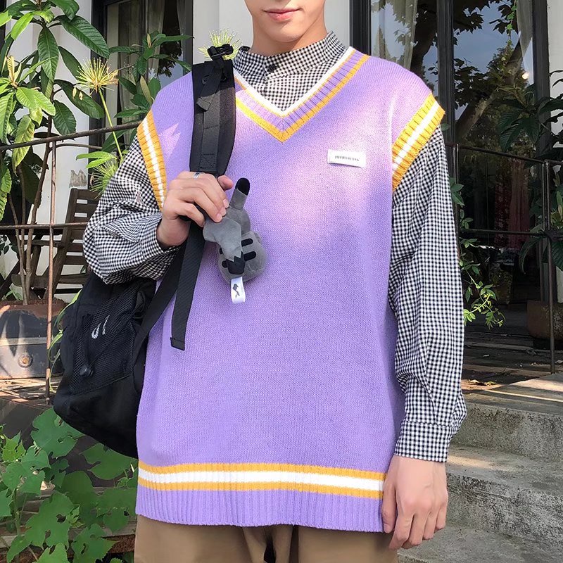 Áo Sweater Dệt Kim Không Tay Cổ Chữ V Thời Trang Thu Đông Hàn Quốc Cho Nam Giới Size M-2XL