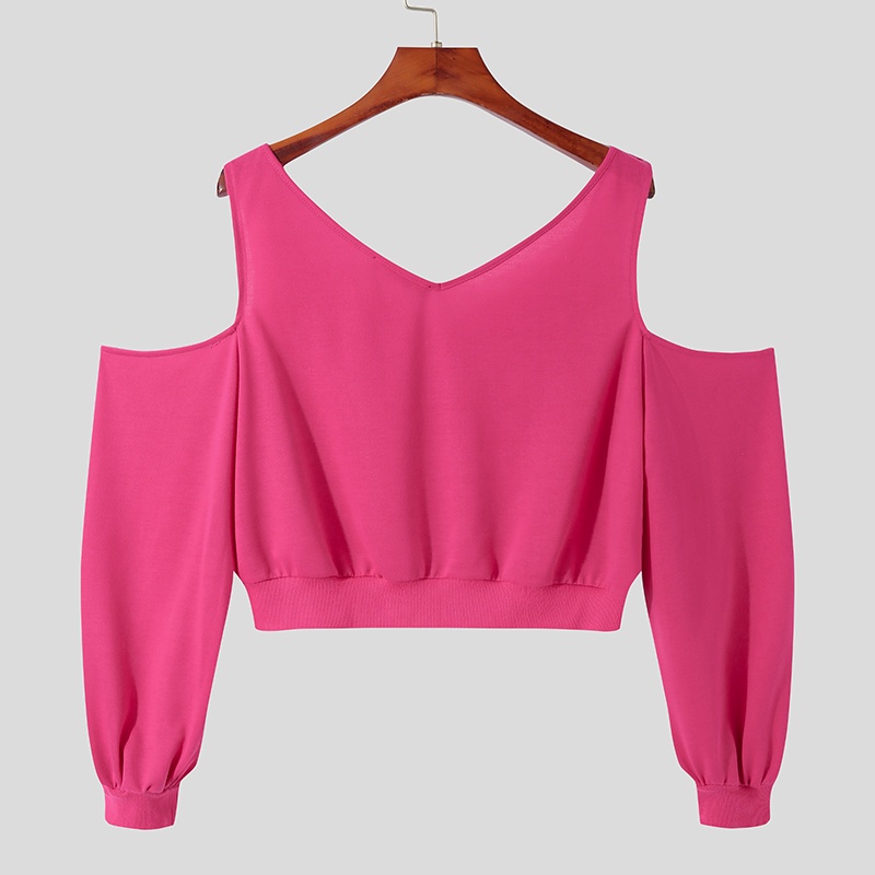 Áo crop top INCERUN tay dài phồng cổ chữ V 3 màu sắc tùy chọn thời trang dành cho nam