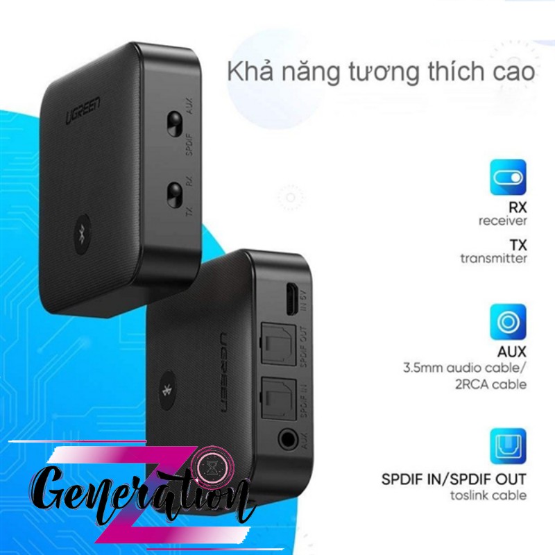 Bộ nhận và phát bluetooth transmitter - receiver hỗ trợ spdif optical + 3.5mm và aptx Ugreen 70158