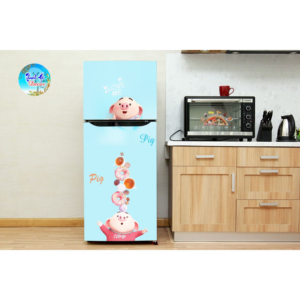 Decal dán tủ lạnh cao cấp - Mẫu PIG Siêu Cute