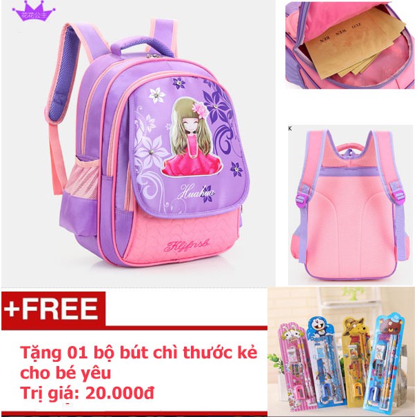 Ba lô cho bé gái cấp 1 kiểu dáng Hàn Quốc mẫu mới năm 2018 - tím phối hồng