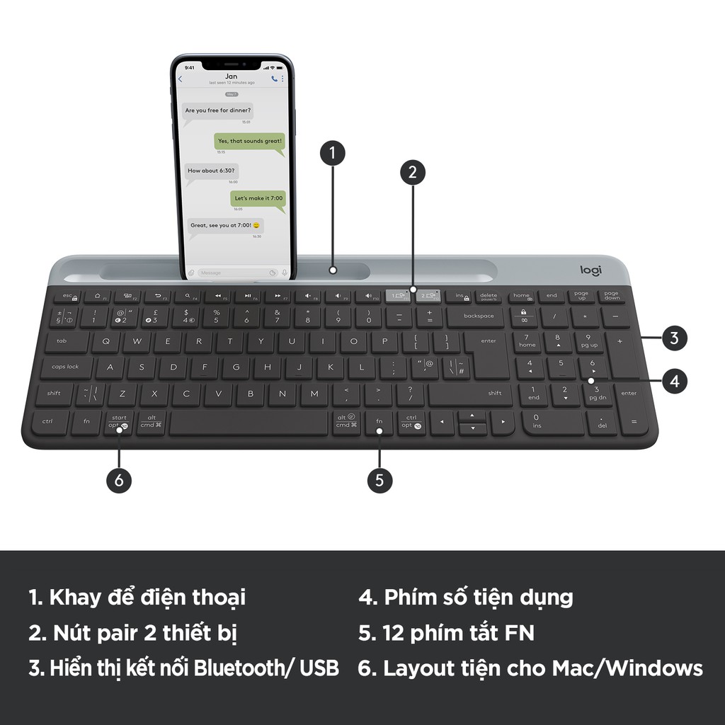[Mã ELLOGIWL5 giảm 10% đơn 500K] Bàn phím không dây Bluetooth Logitech K580 - Kết nối đa thiết bị, mảnh gọn, PC/ iPad