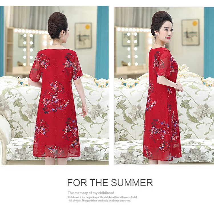 Đầm voan  trung niên cao cấp cho mẹ cho bà , hoa đào