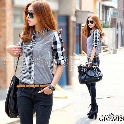 Áo sơ mi phối họa tiết ca rô trẻ trung dành cho nữ