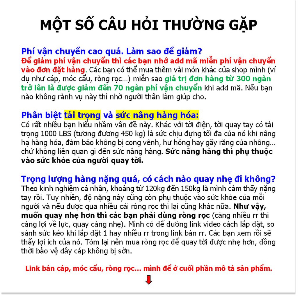 Tời quay tay 1000 LBS (cáp bán riêng theo yêu cầu)