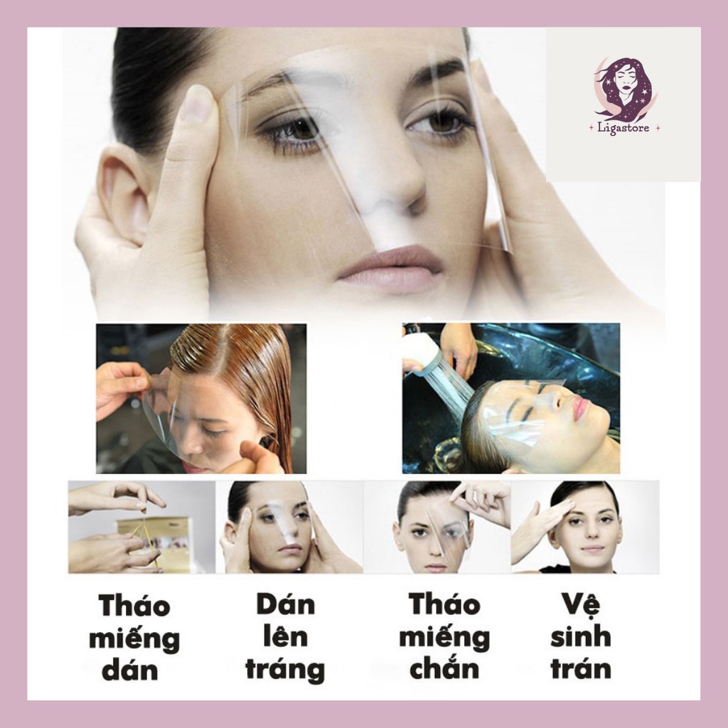Miếng dán, kính bảo vệ mắt, da mặt, trán khi nhuộm tóc, uốn, duỗi tóc, khi làm hoá chất xanh.liga
