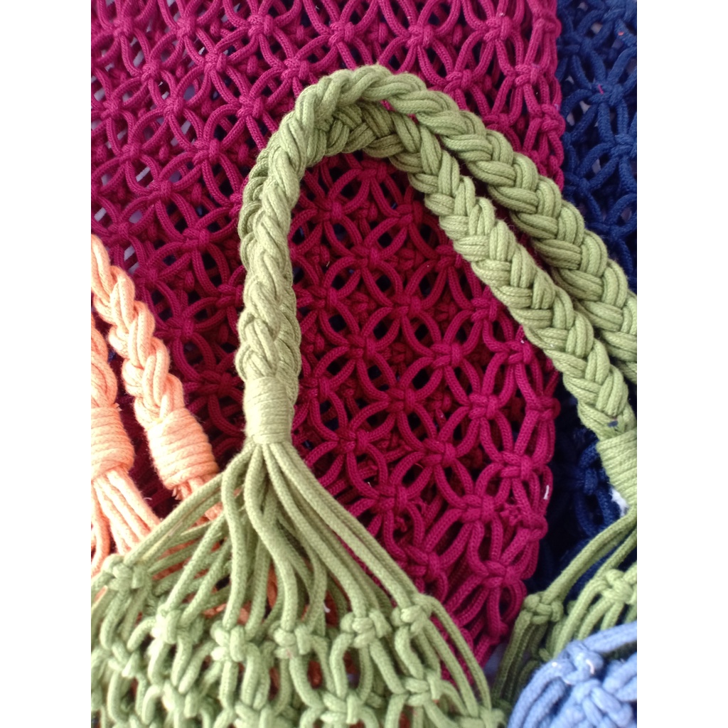 Túi lưới cá đi biển Macrame size L -  Kích thước: 38*40cm * Chiều cao tay cầm: 23cm