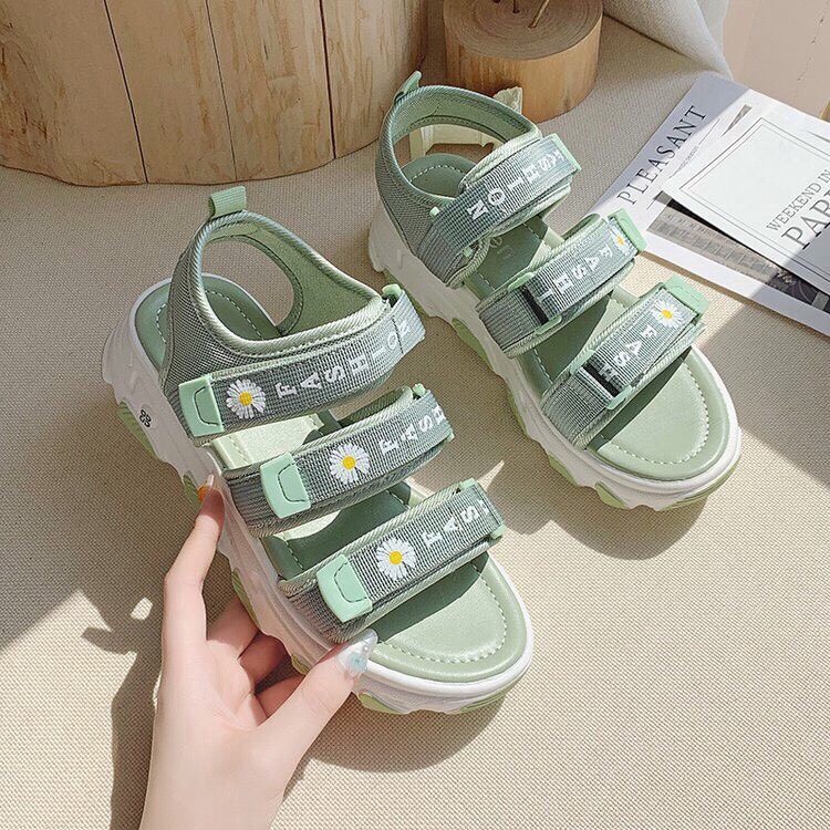 Sandal Hoa Cúc 3 Quai Đế Bánh Mì Quai Vải Dù, Đế Cao (Hàng QC Đẹp)